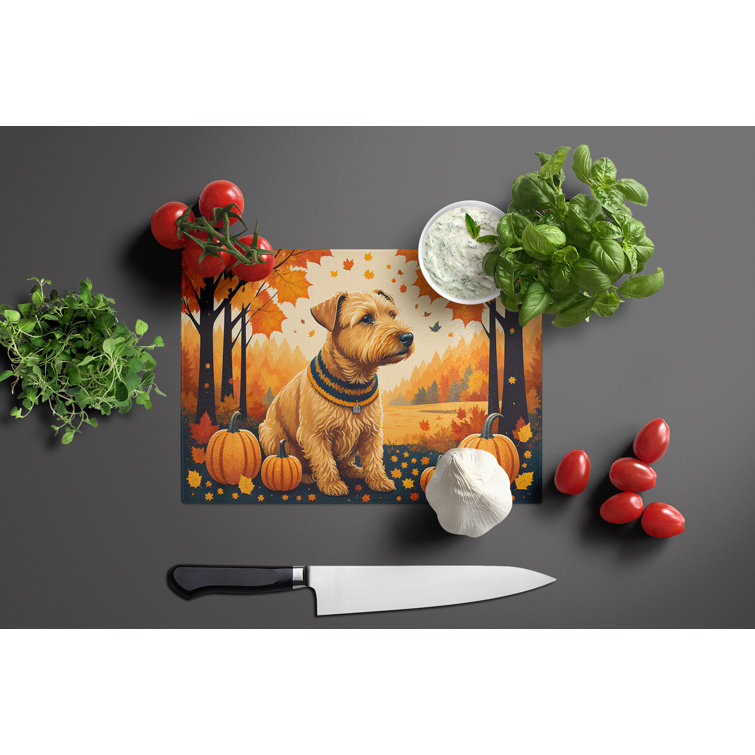 Caroline's Treasures Lakeland Terrier Fall Glass Cutting Board Large